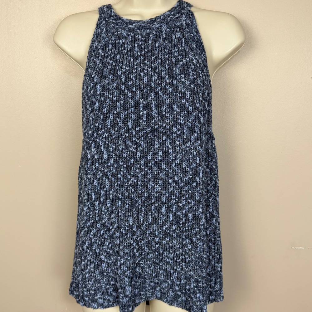 Marled Blue Knit Halter Neck Sweater Tank Top Womens Large Ribbed Sleeveless